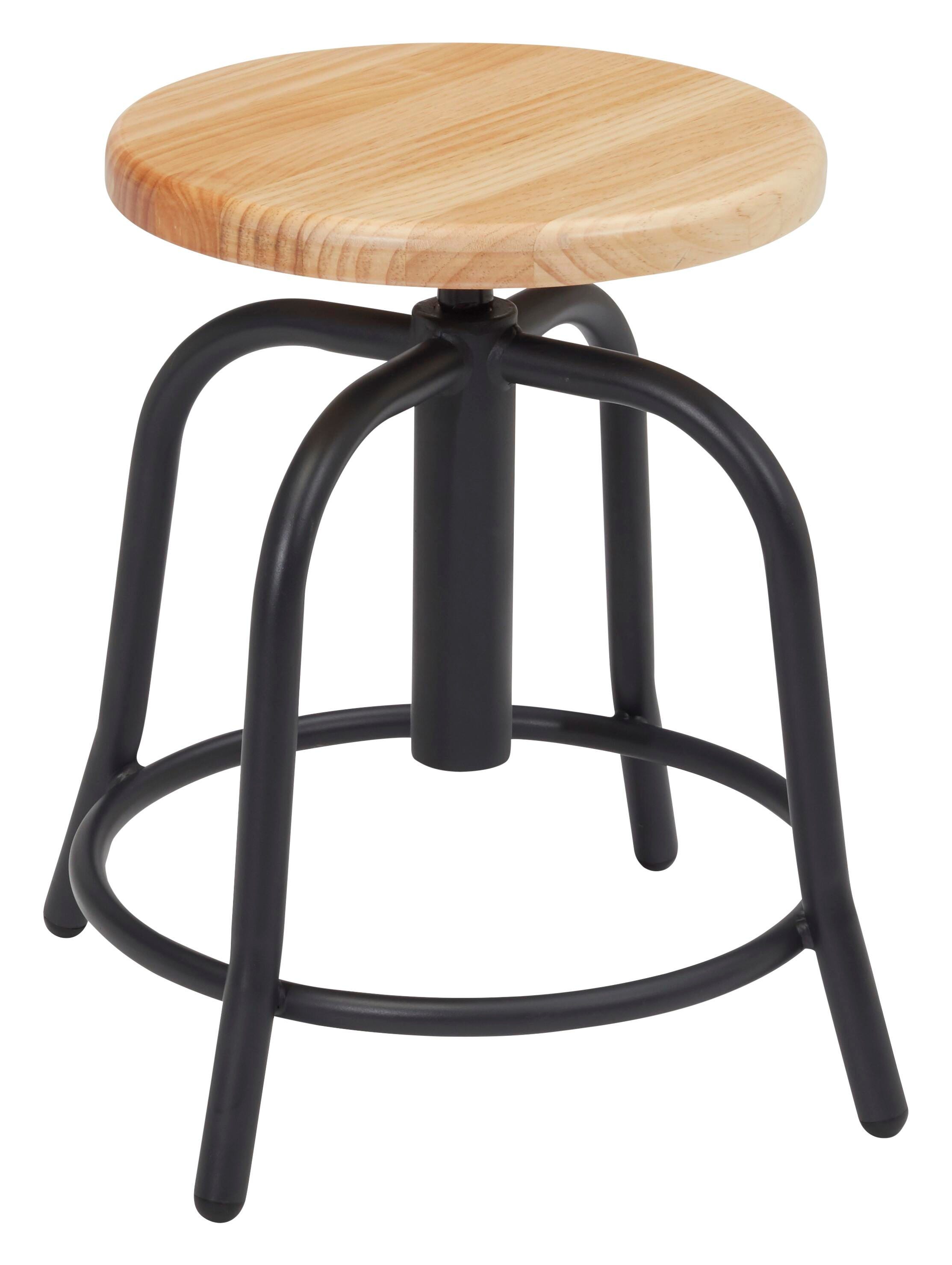 NPS® 18” - 25” Height Adjustable Designer Stool, Wooden Seat and Black Frame 2006817
